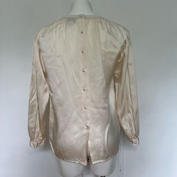 Lord & Taylor Vintage Silk Pearl Embellished button back long sleeve top bridal - Picture 10 of 11